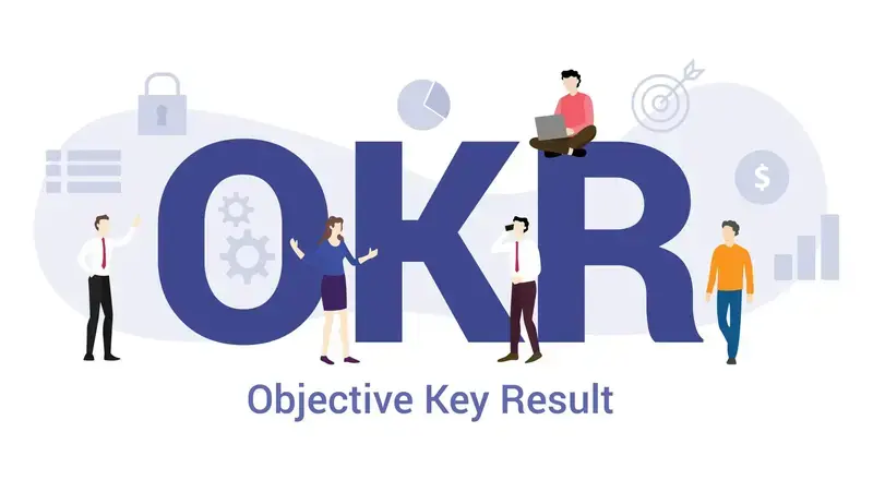 Team collaborating on strategy implementation with OKRs